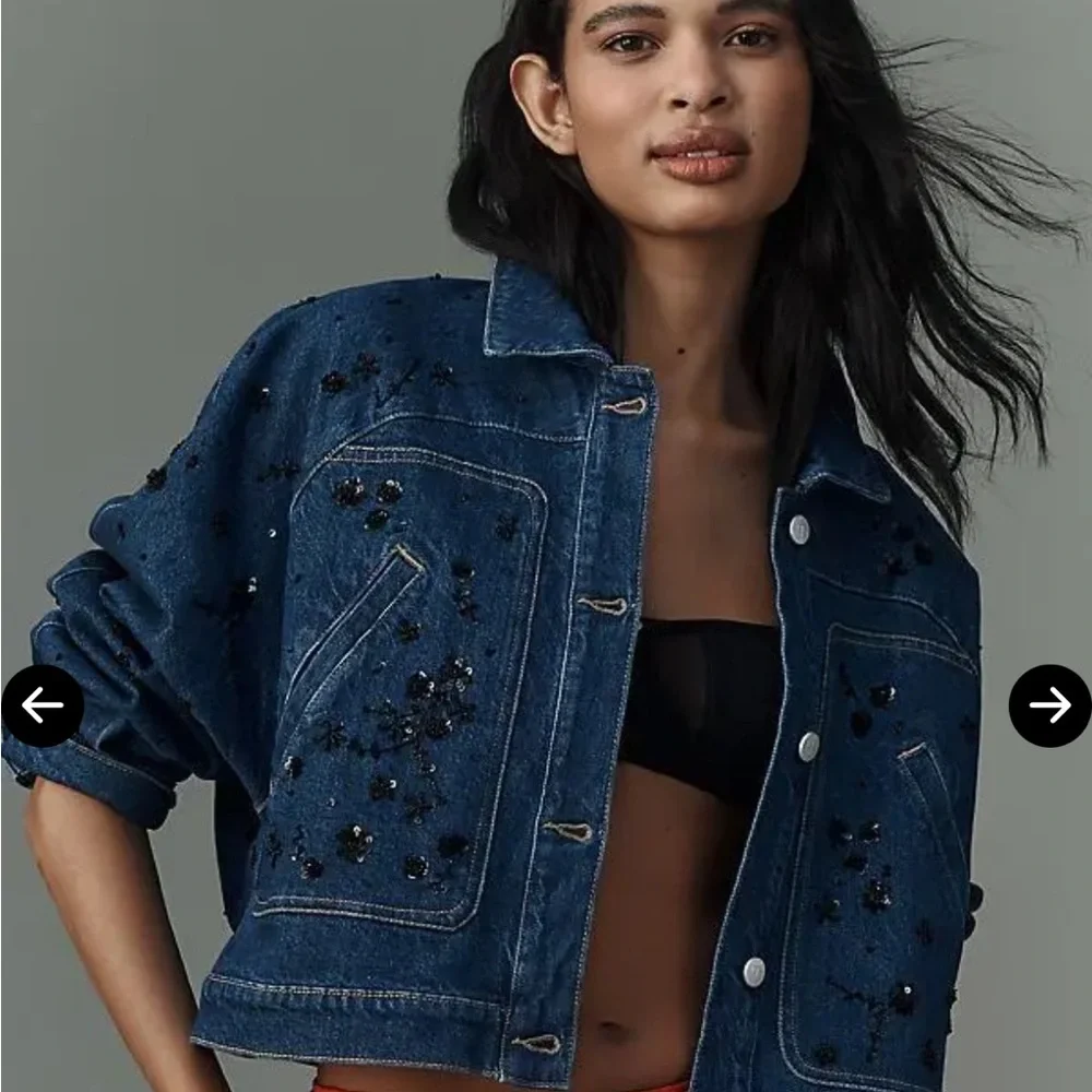 Pilcro Dark Blue Embellished Jean Jacket - Picture 1 of 11